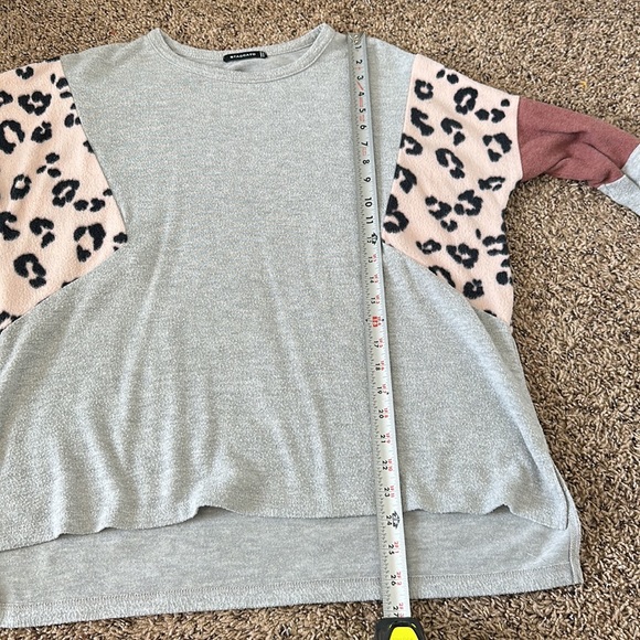 Staccato Gray/Leopard Print Color Block Long Sleeve Tunic Blouse Small - Picture 13 of 13